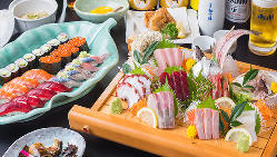 【宴会コース】 寿司や刺身盛り合わせも楽しめる豪華コース！