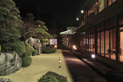 ライトアップされた日本庭園を 囲む数寄屋造り料亭